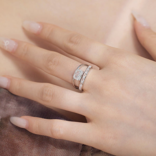 Product Description: Silver S925 White Rectangular Ice Flower Cut Double-layer Ring